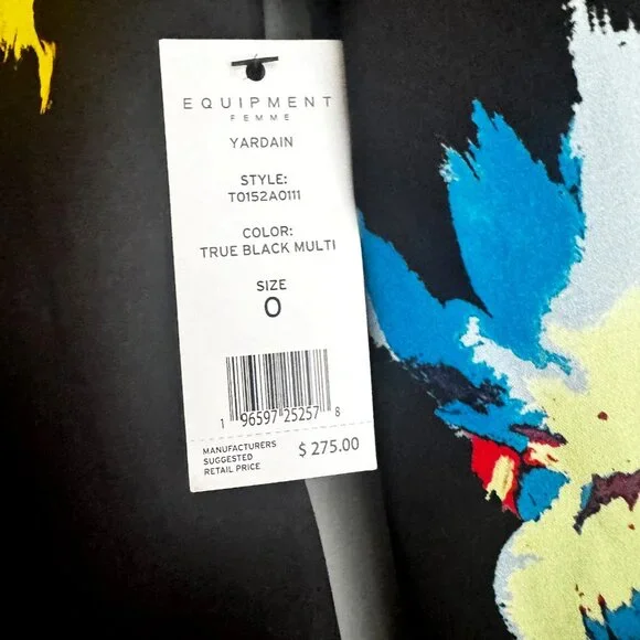 Equipment Femme Black Floral Satin Viscose Button Down Blouse 0 - Picture 6 of 7